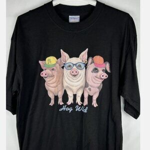 Vintage Hog Wild Graphic T Shirt Mens L Double Sided Pigs Calvin Swine Novelty
